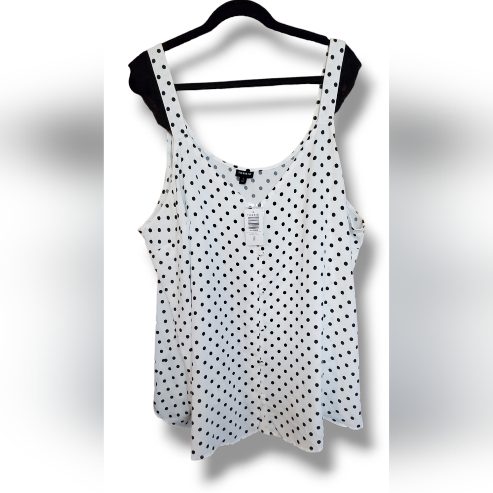 Torrid Studio Lace Trim Button Front Tank in Polka Dot Sz 4X or 26